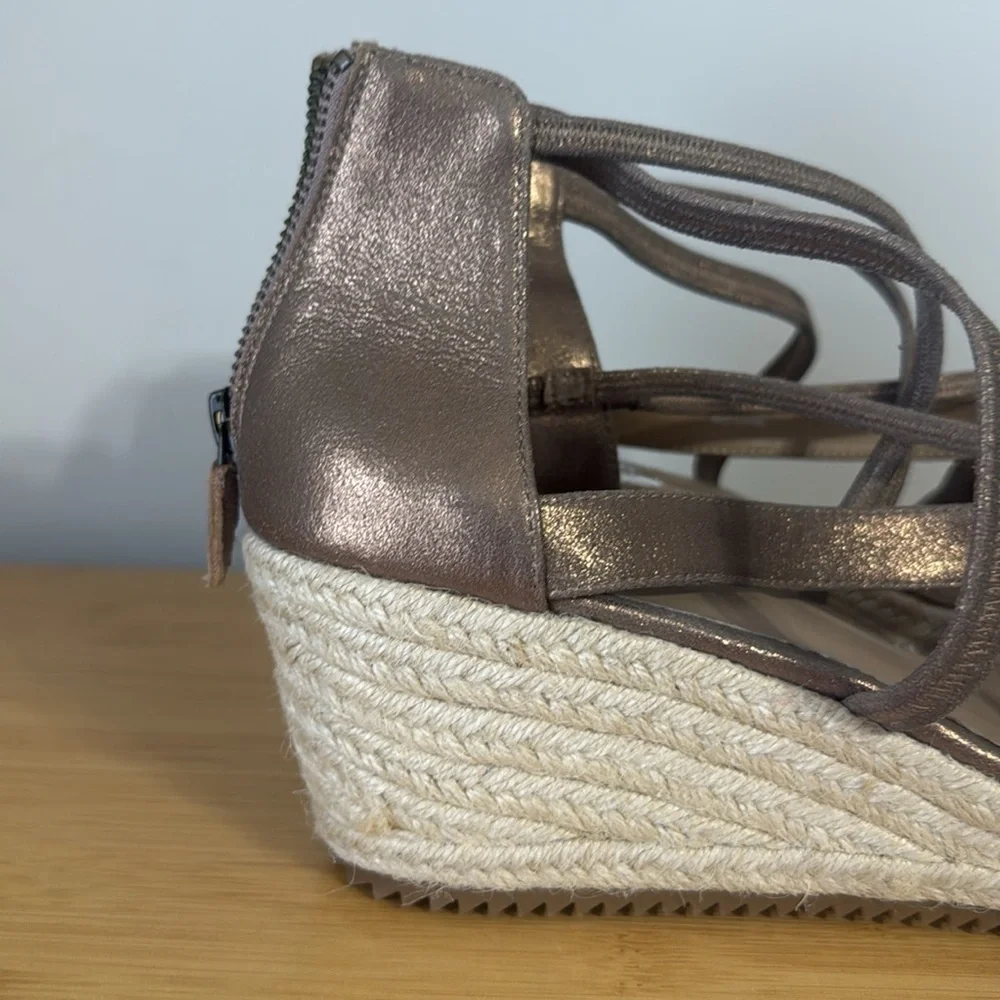 Eileen Fisher Wanda espadrille strappy Bronze Gold Leather wedge size 11 NWOB